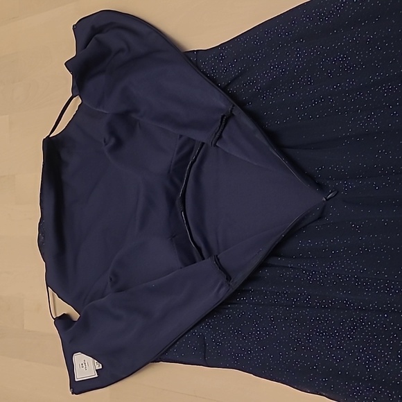 NWOT DB Studio Navy and Silver Glitter High Neck Maxi Gown - Picture 12 of 16